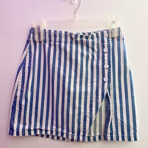 Blue and White Striped Mini Skirt, Small